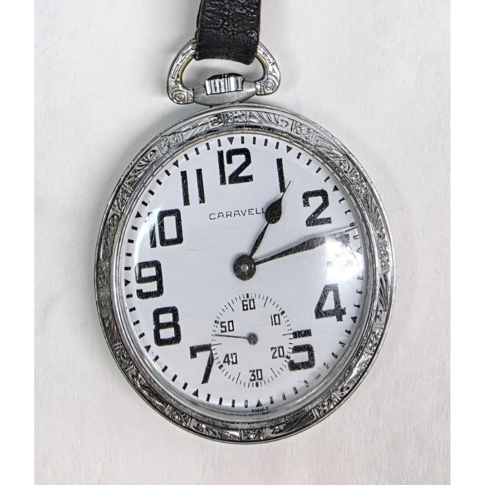 Vintage Caravelle Bulova Pocket Watch 50mm Silver Manual Wind, Mack Trucks Brass